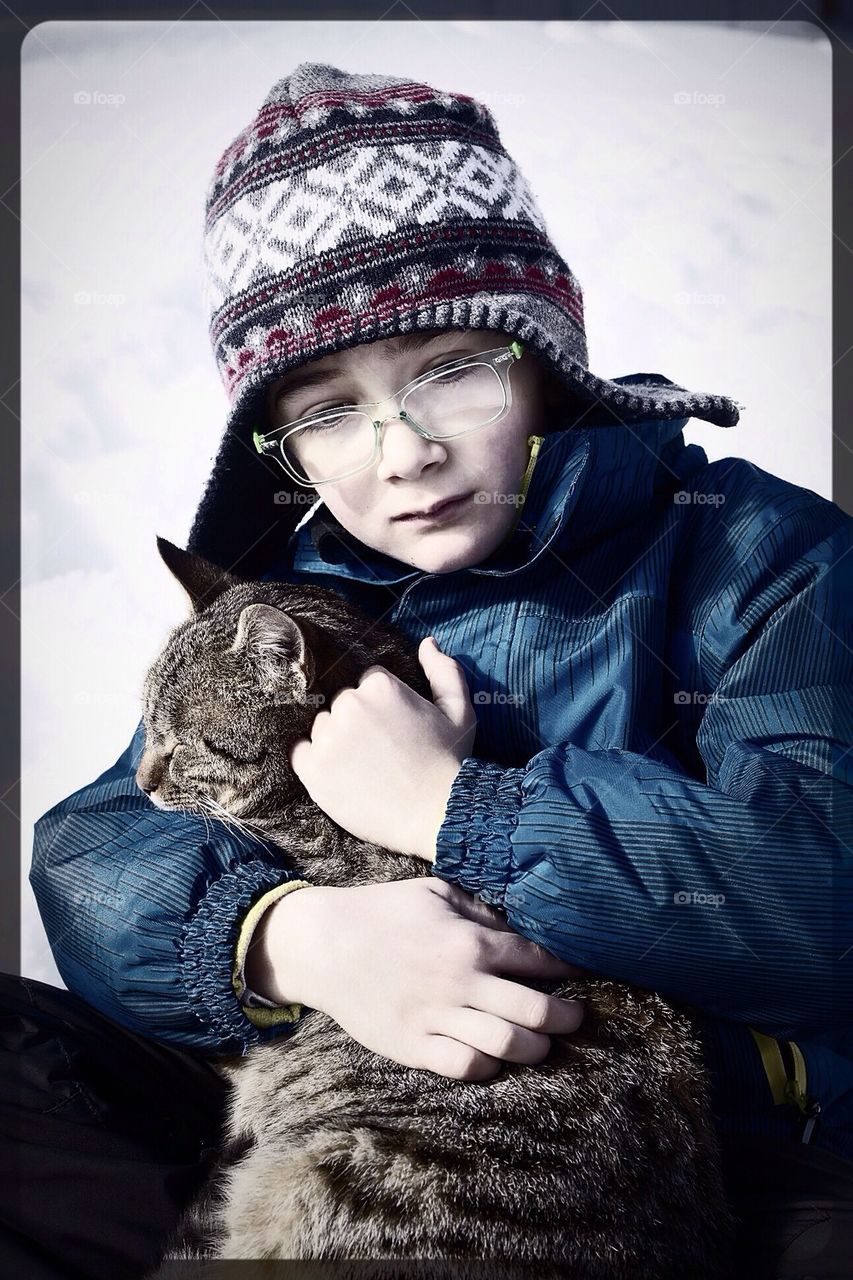 Child and cat