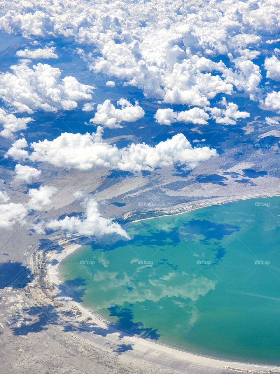 Clouds reflect on Mono Lake in California