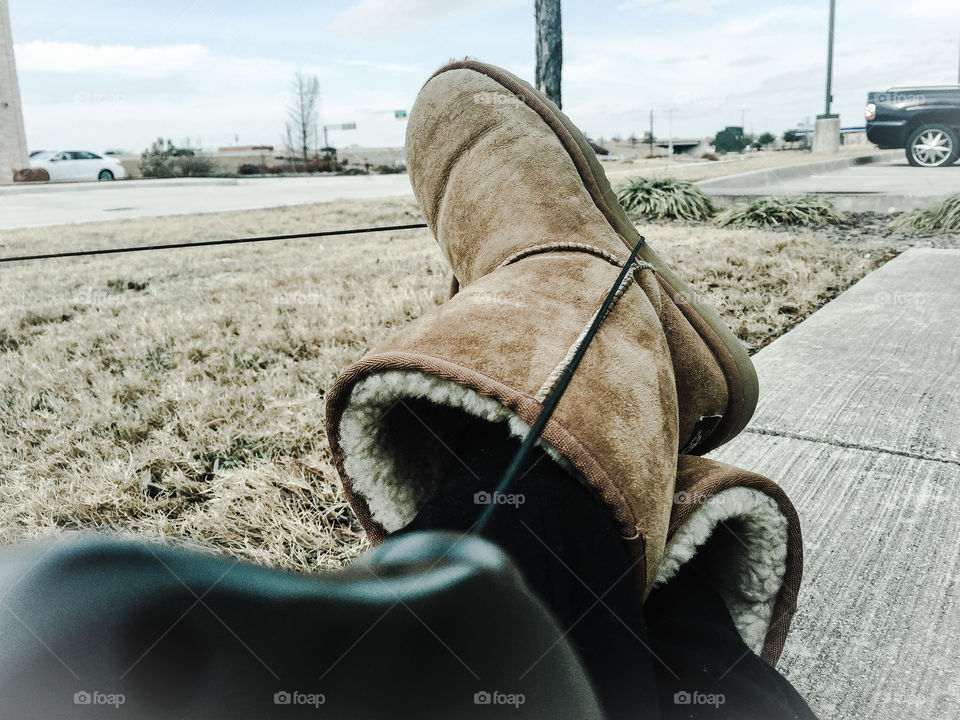 Lounging outside in my winter boots 