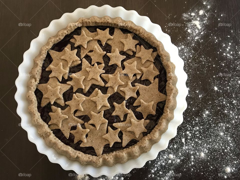 Homemade cake with blueberry jam 