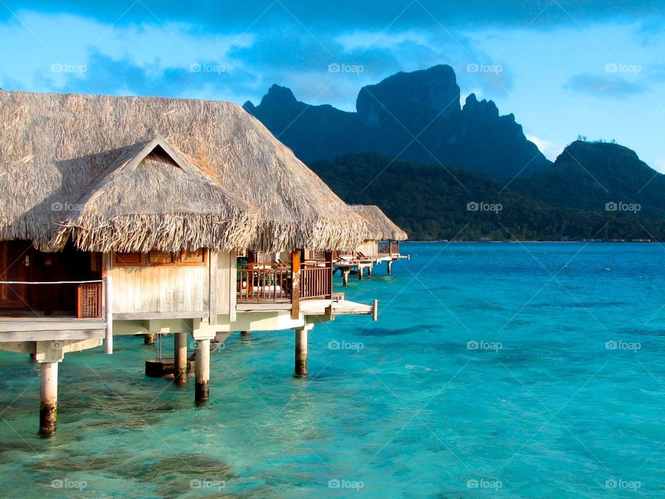 Bora Bora Bungalow. Overwater bungalow at the Sofitel Private Island on Bora Bora in French Polynessia