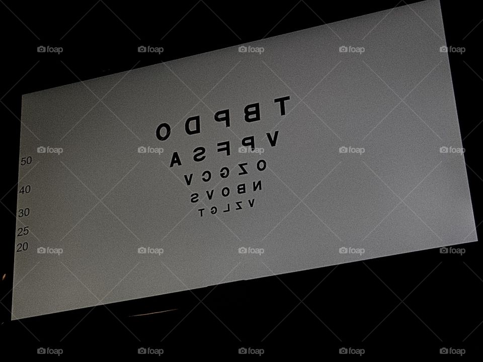 Reflection of eye exam chart