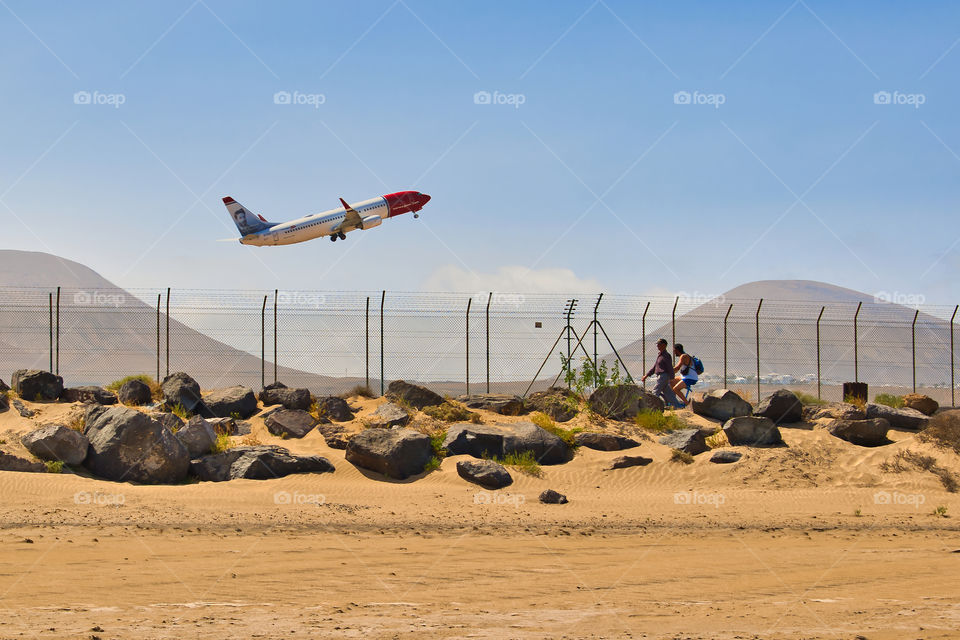 Airplane taking off at Canary Islands