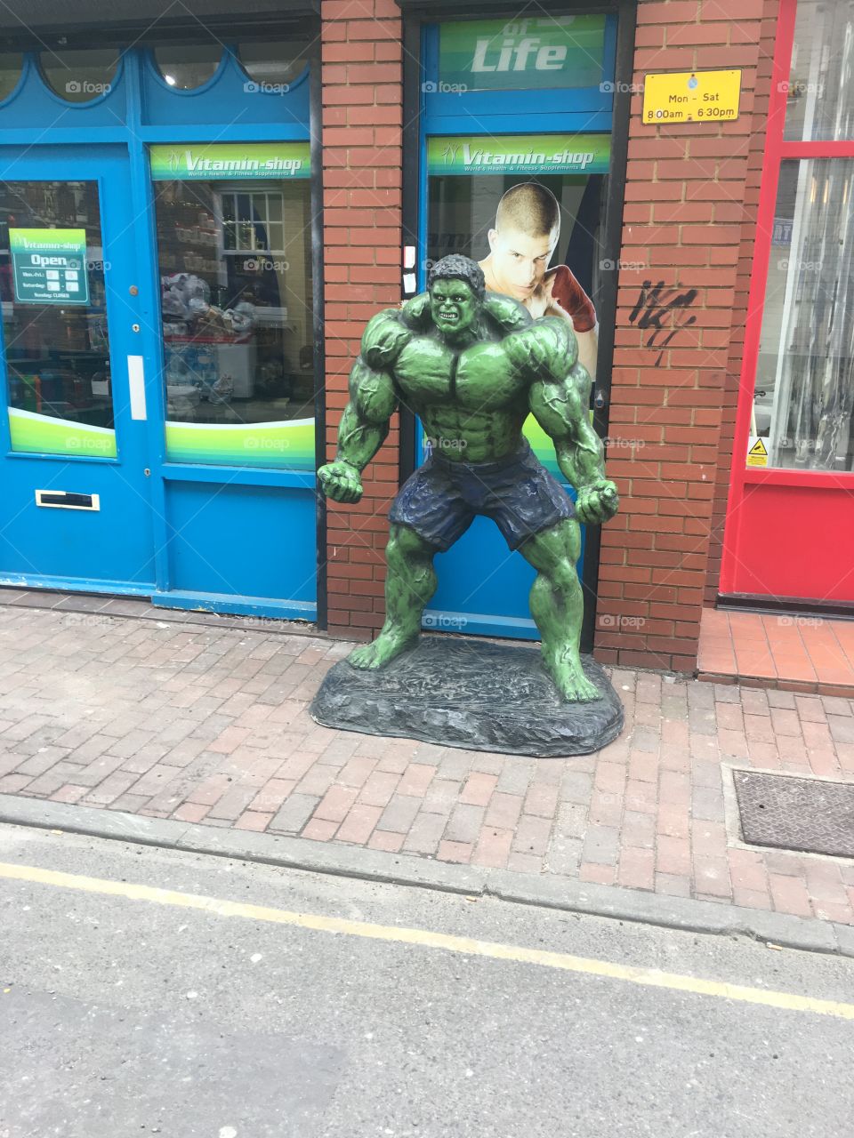 Incredible Hulk statue outside a shop in Gravesend town centre 