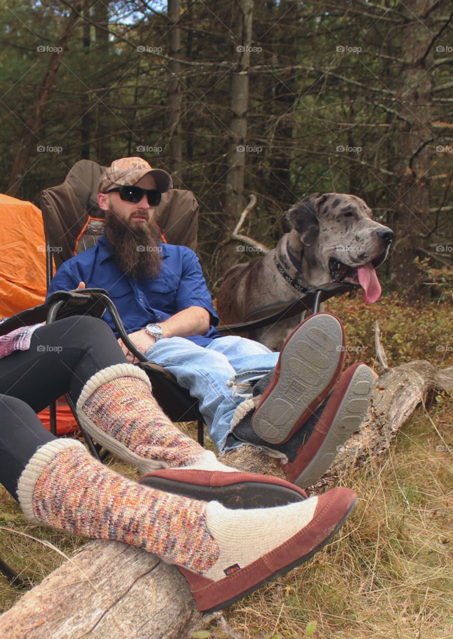 Out camping with our good boy; Daniff Puppy(Half Great Dane,Half English Mastiff)