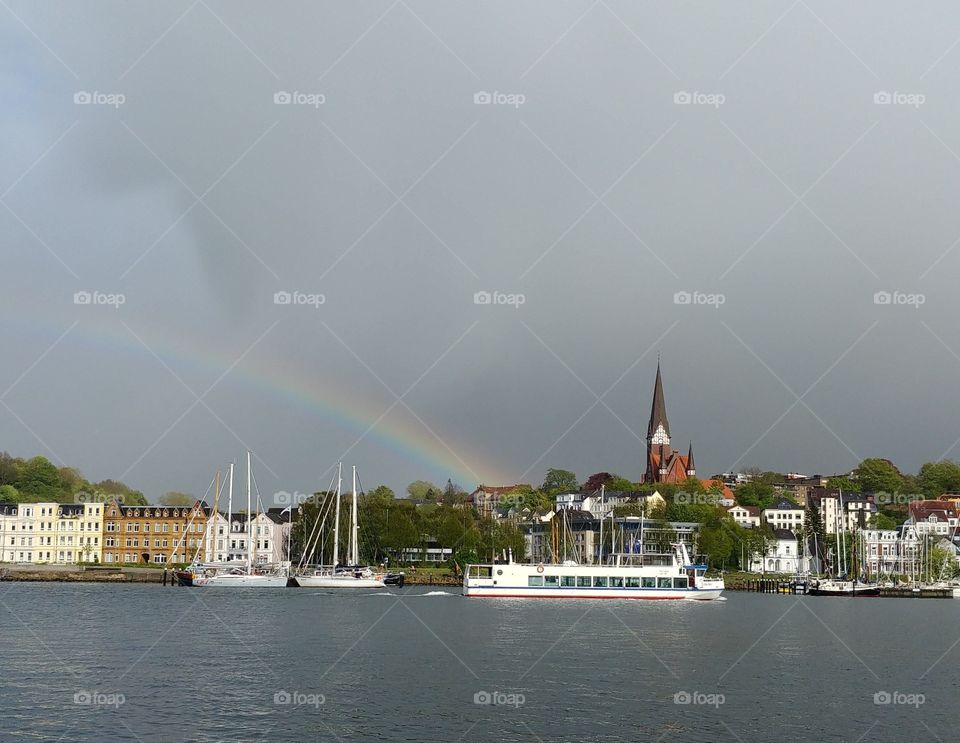 Regenbogen Hafen Regen Schiffe rainbow