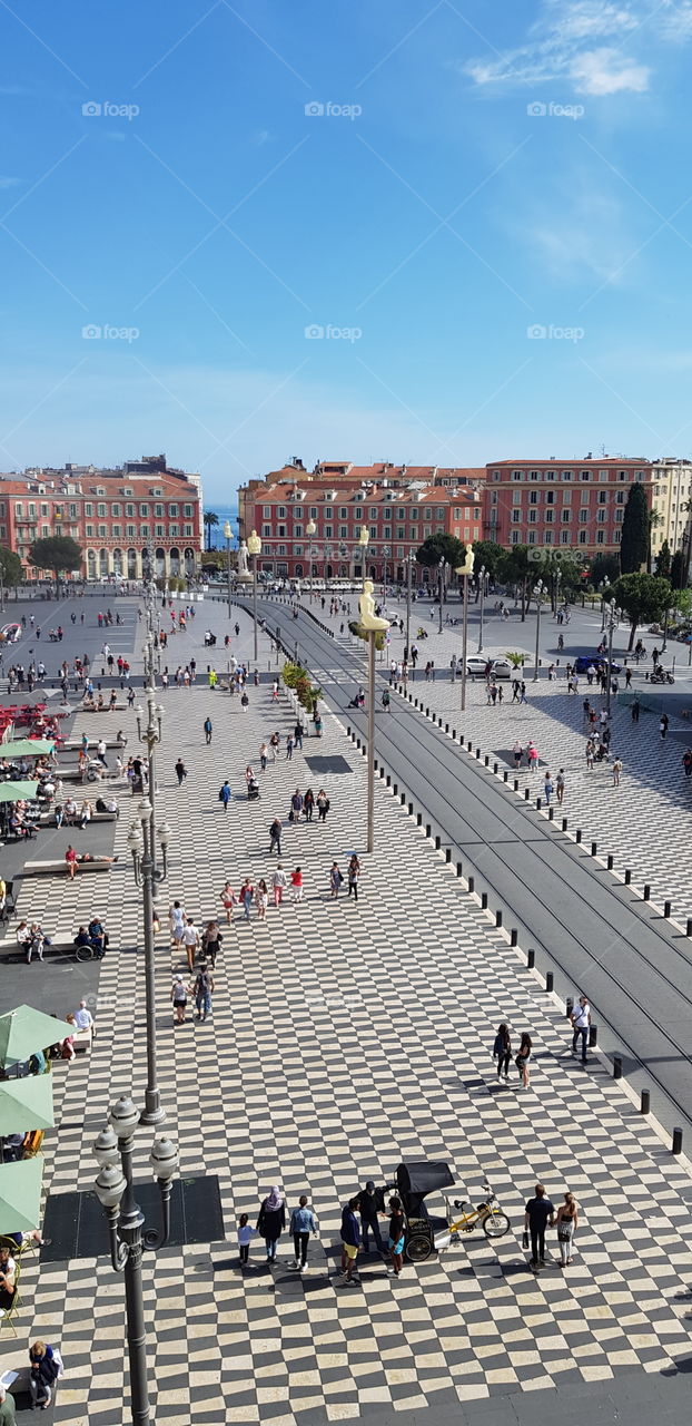 Aerial view of the Place Massena in Nice, France.