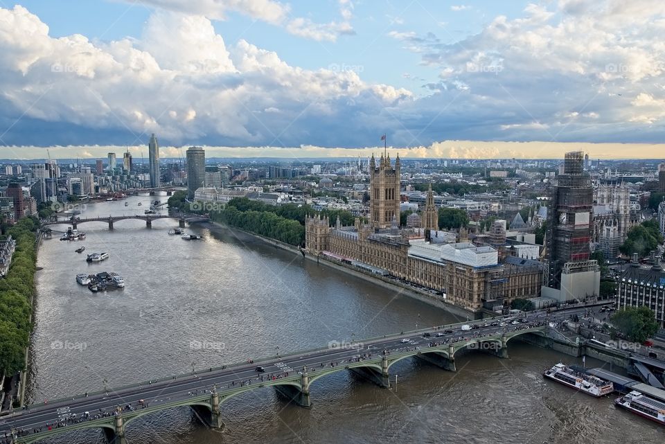Aerial view of Thames river in London 