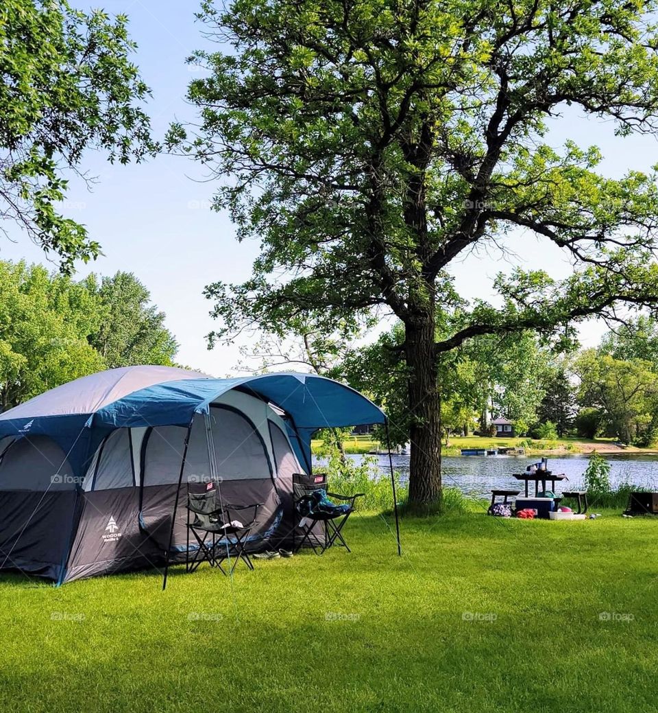 camping by the pond