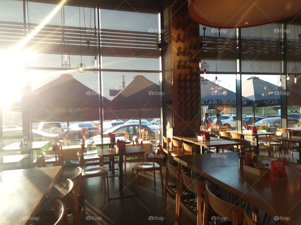 Sunset in a Ukrainian restaurant