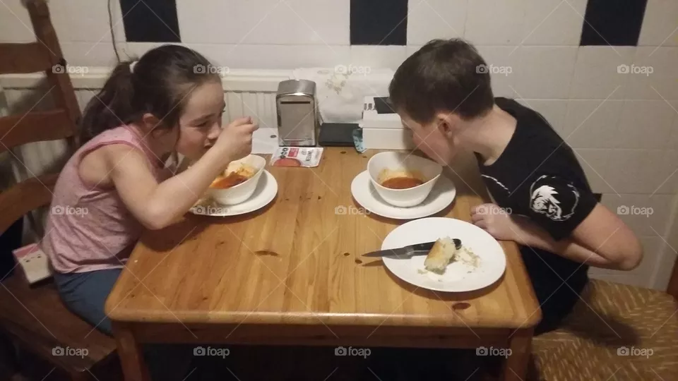 Kids feast on fresh tomato soup