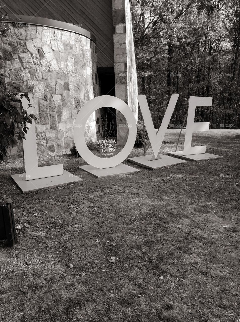 LOVE sculpture in black and white
