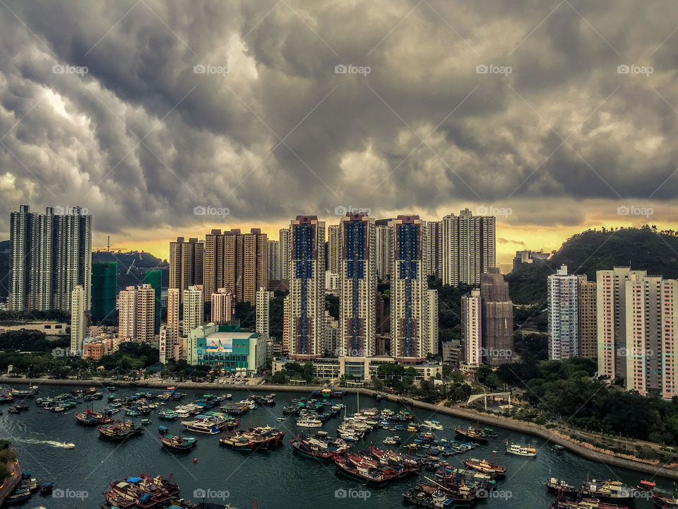 Storm clouds. Storm clouds over Aberdeen typhoon shelter in Hong Kong
