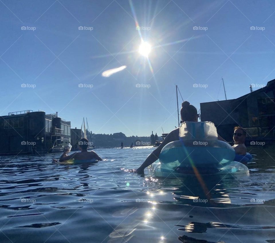 Floating in Puget Sound Seattle in the sunshine