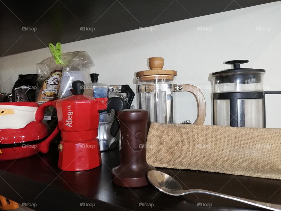 Coffee shelf in Iris's house