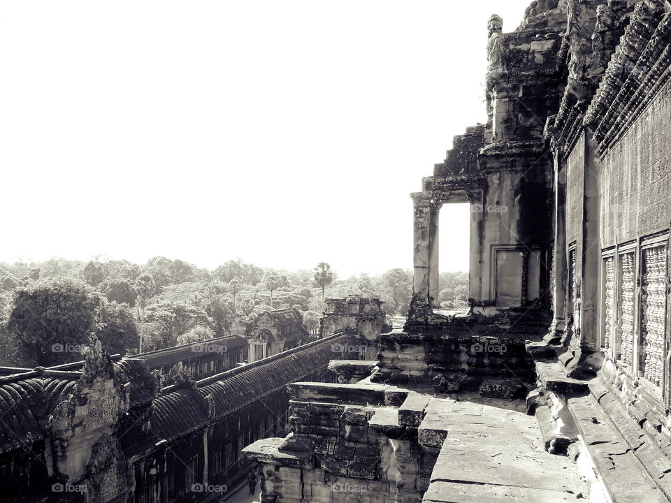 Angkor Wat temple Siem Reap Cambodia black and white