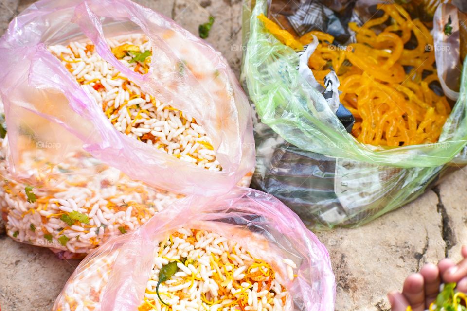 Indian Popular Fast Food Bhel and Jalebi