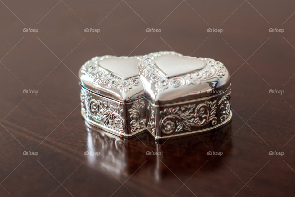 Silver Double heart ring box