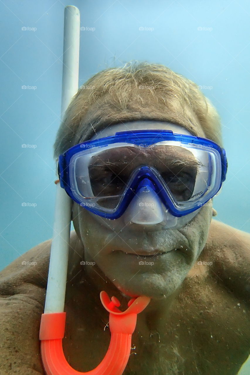 underwater portrait in mask