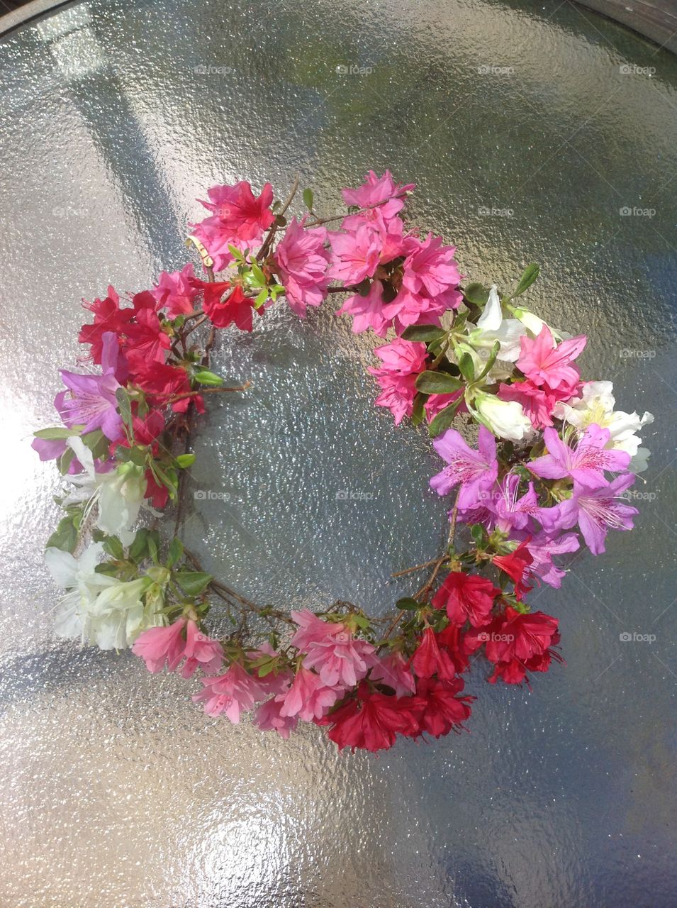 A photo of a handmade beautiful Spring flower crown.