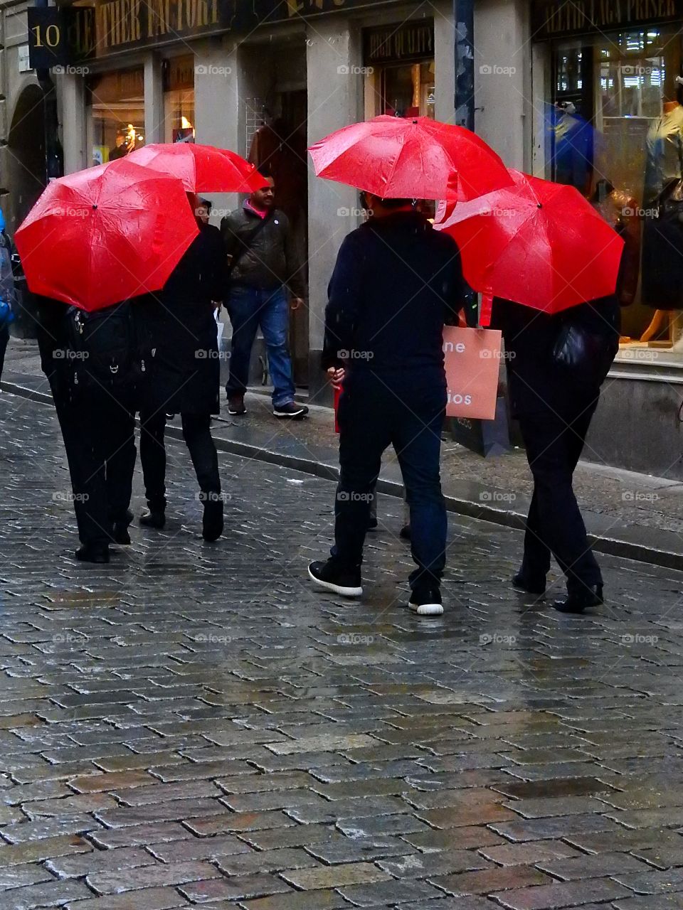 Red umbrellas