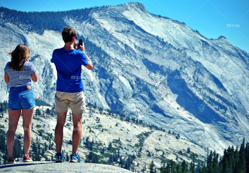 Rear view of people at tenaya canyon, olmsted Point, Californian