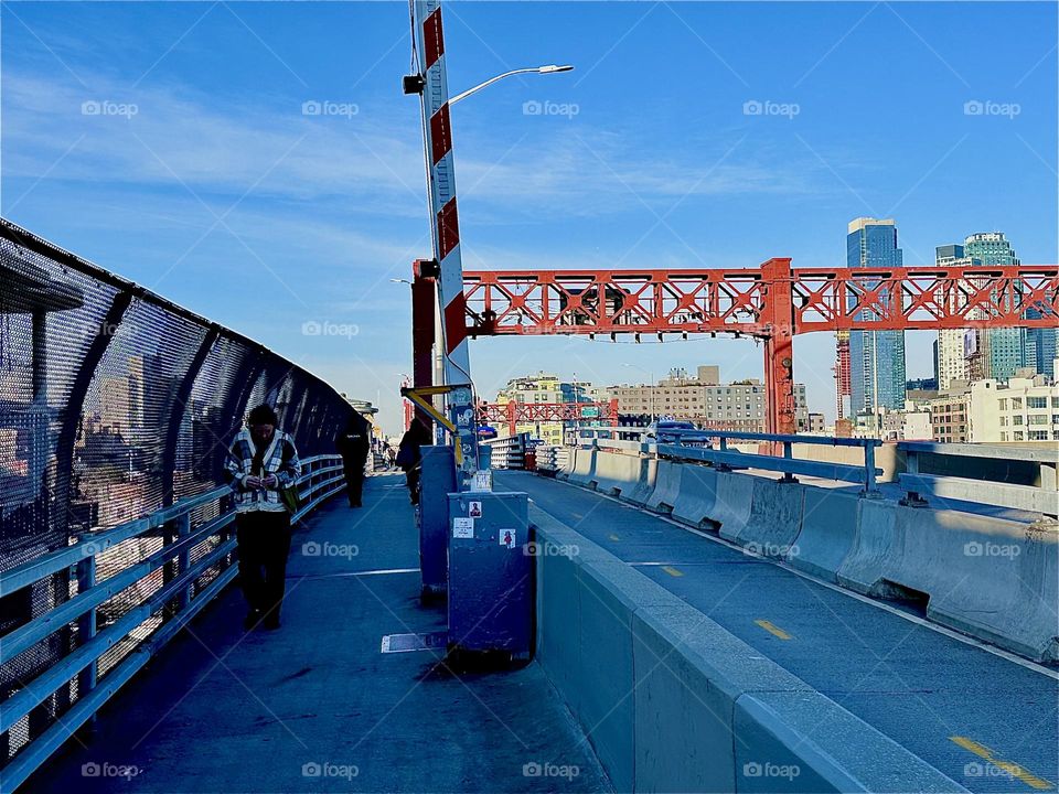 This is the pedestrian lane of the “Pulaski Bridge” and we are walking from “Greenpoint”, Bklyn to LIC, Queens on one of the last warm Indian summer days in early November 2023. Hypnotic Productions
