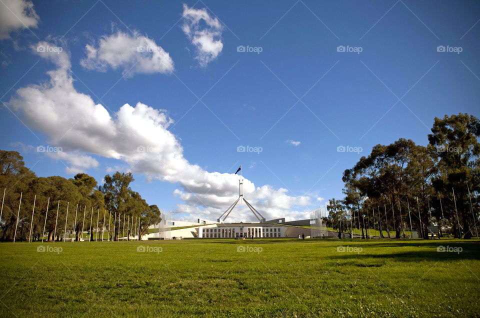 A good day to explore the beautiful view of the  Parliament House in Canberra, Australia from the front