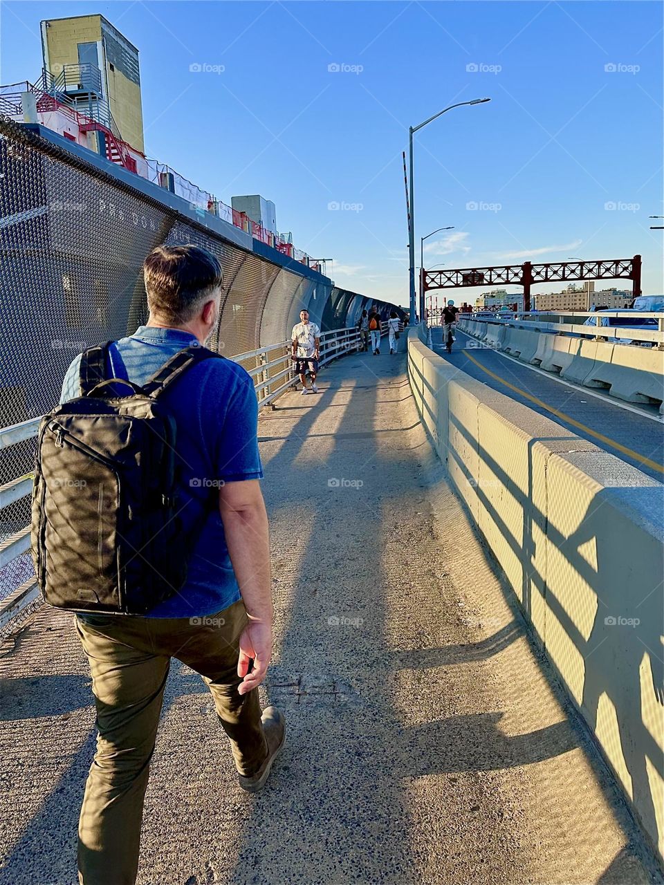This late afternoon impression comes to us from “Newtown Creek” and the “Pulaski Bridge” that connects “Greenpoint”, Bklyn to LIC, Queens in the direction we are headed. The setting sun creates excellent shadows. 2024. Hypnotic Productions