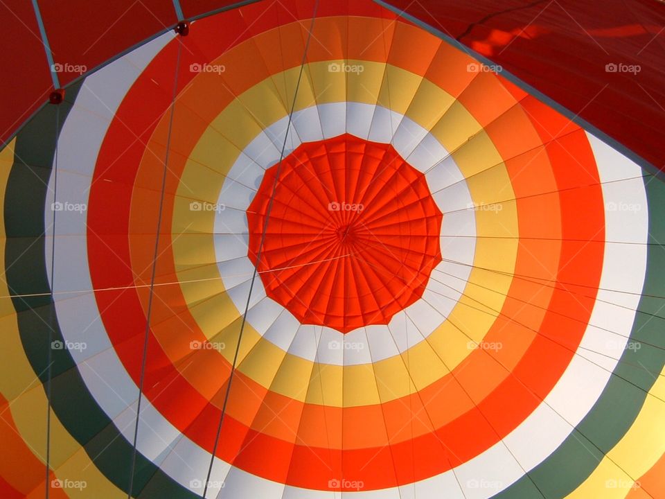 Hot air balloon ride. "Looking up" inside the Hot air balloon in flight 