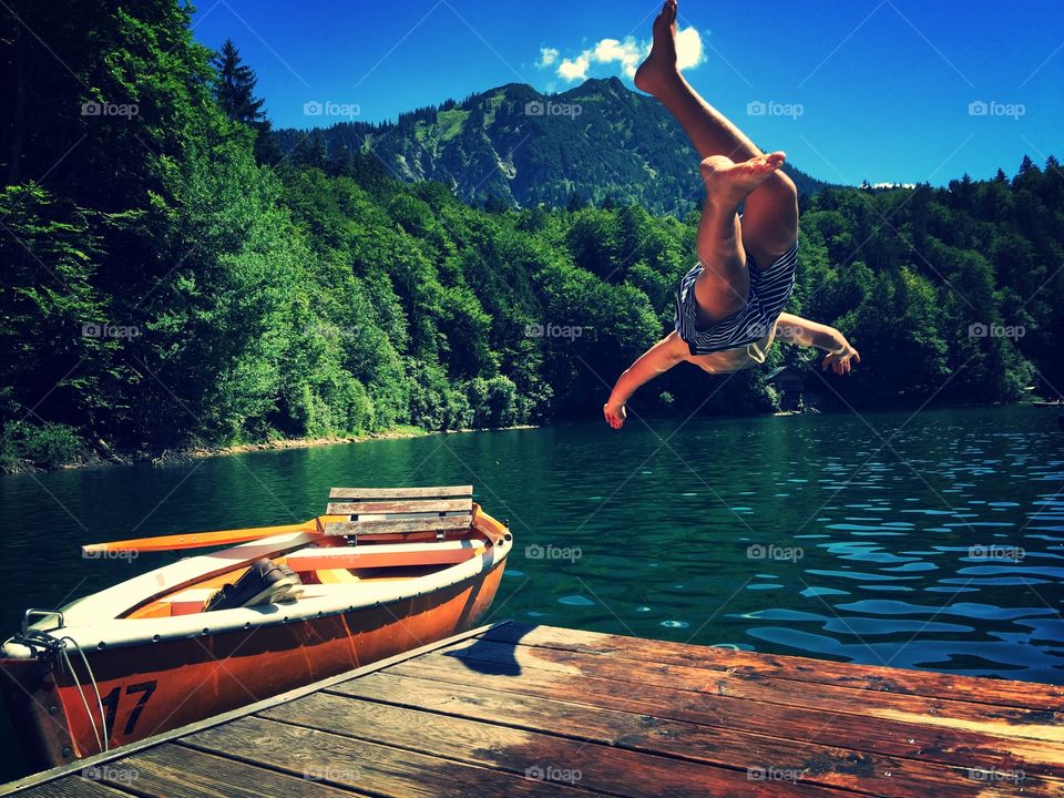Man diving in lake