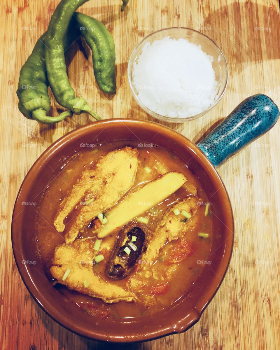 A home made fish curry with white rice - heavenly! 