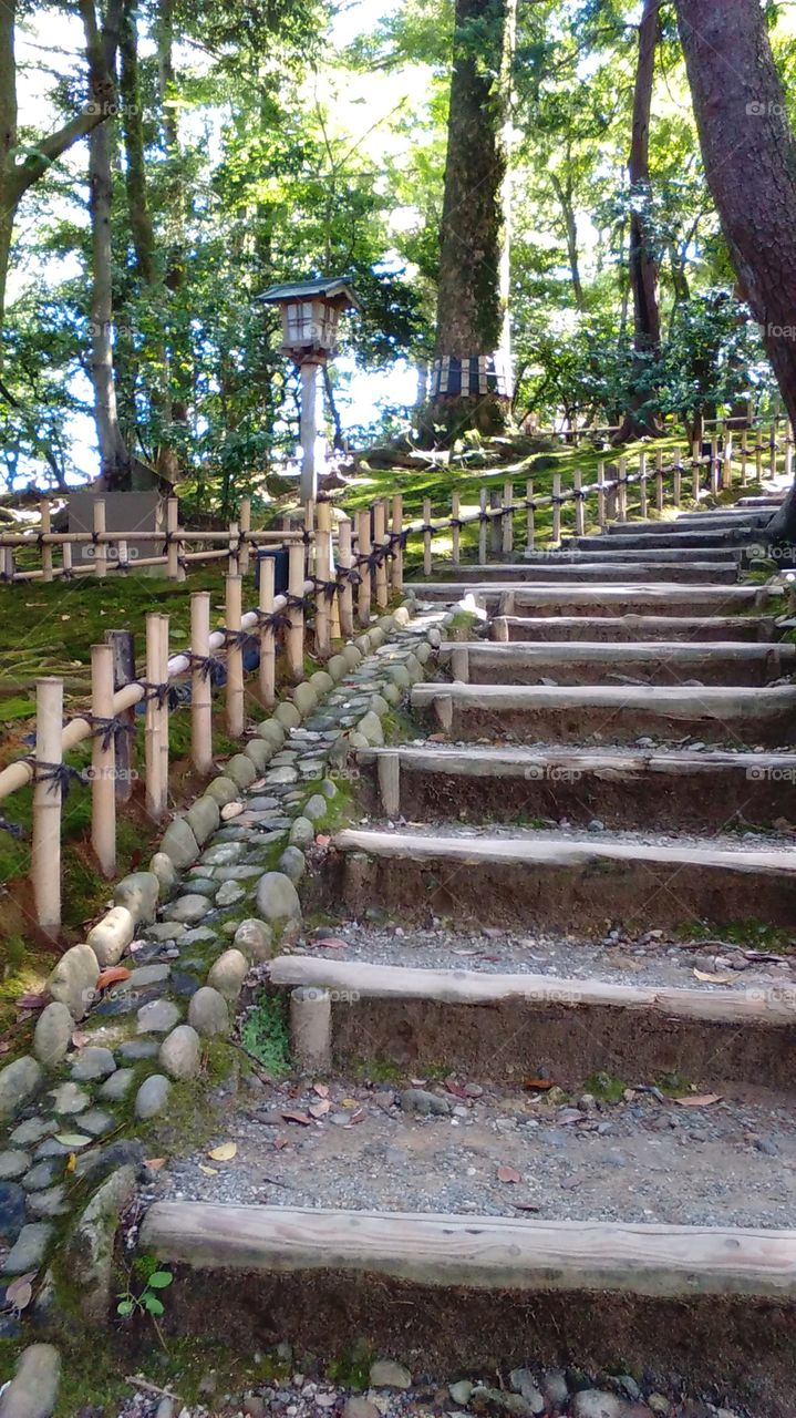Stairs and paths through Kenrokuen Park, Kanazawa