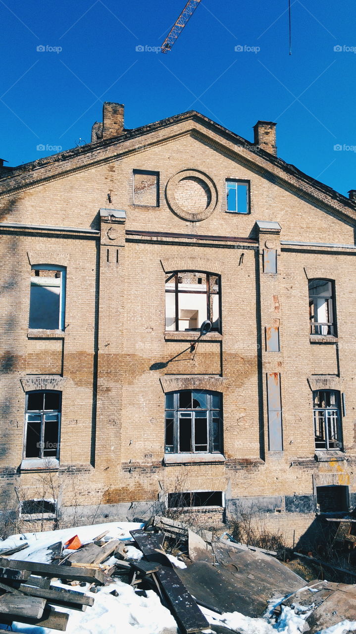 abandoned old building of a tram depot in the city of Kiev