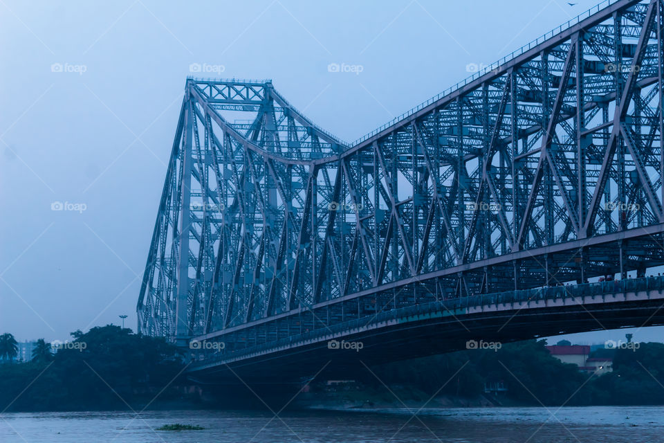 View of historic Second Howrah Bridge on Hooghly river Kolkata India