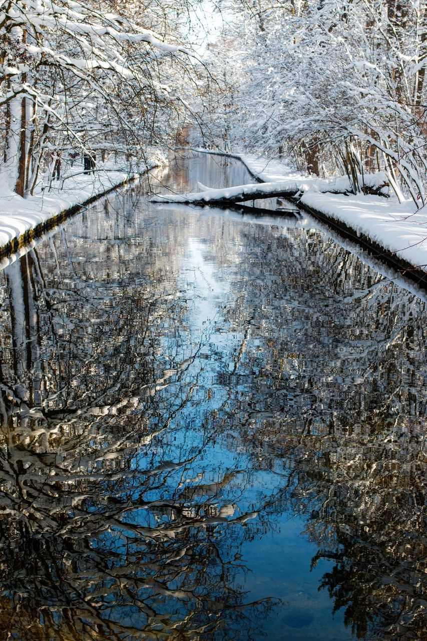 Scenic view of stream during winter