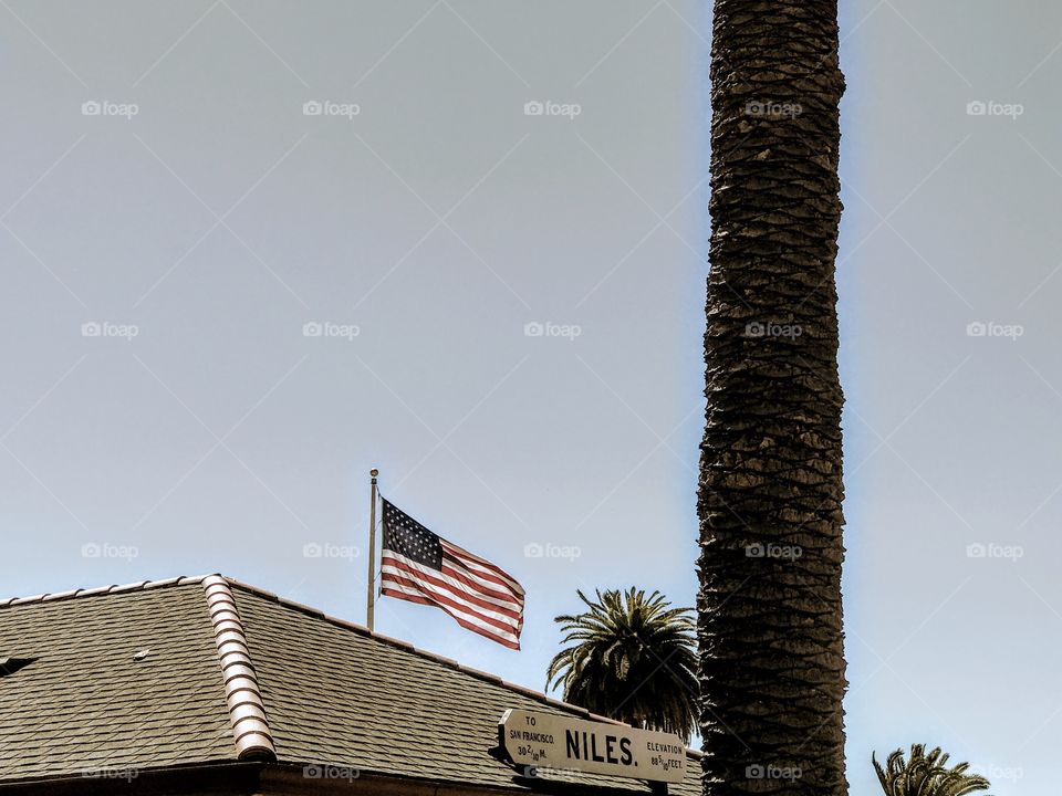 Niles train station American flag