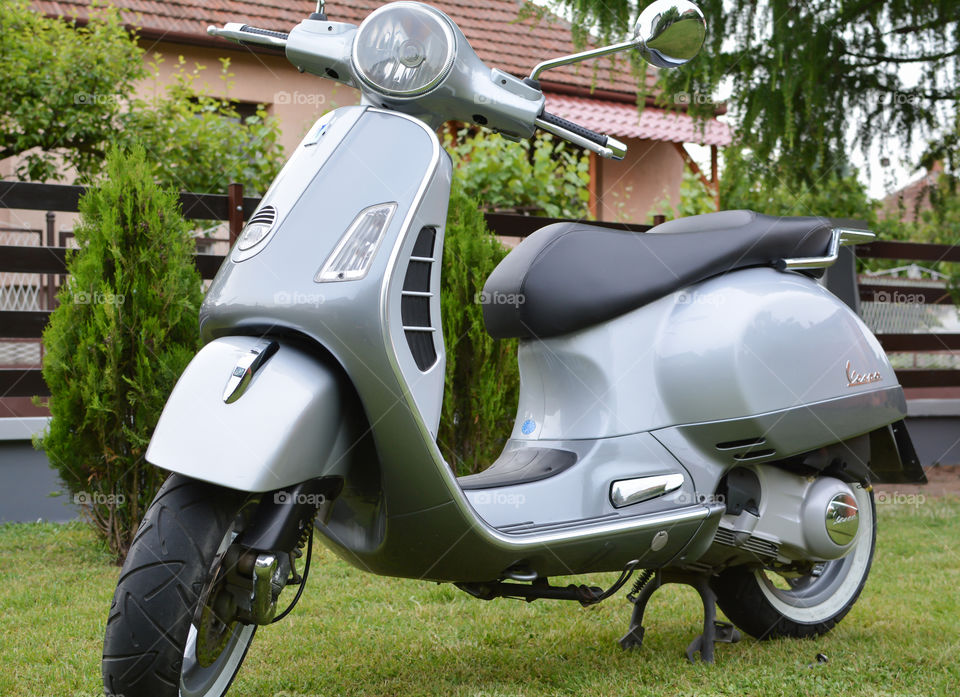 grey vespa motorcycle, italian style