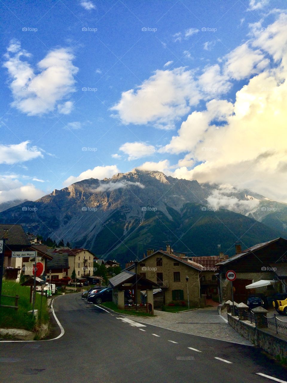 Valtellina Alps, Oga, Bormio, Mountain view on a summer evening 