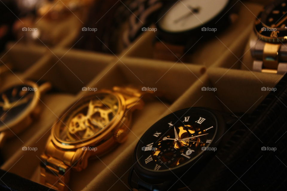 Luxury watches in box nice view focus close up full luxurious wristwatch band gold platinum diamonds rubys sapphires skeleton mechanic automatic steel