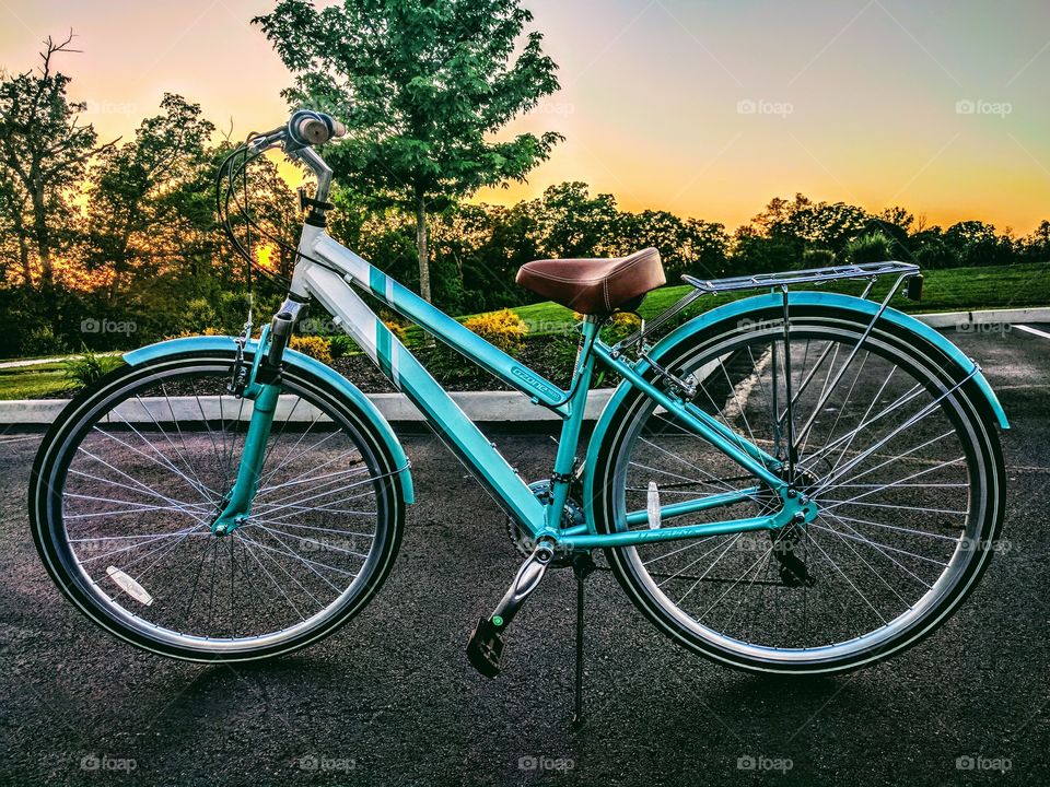 Hybrid cruiser bicycle ride at dusk.