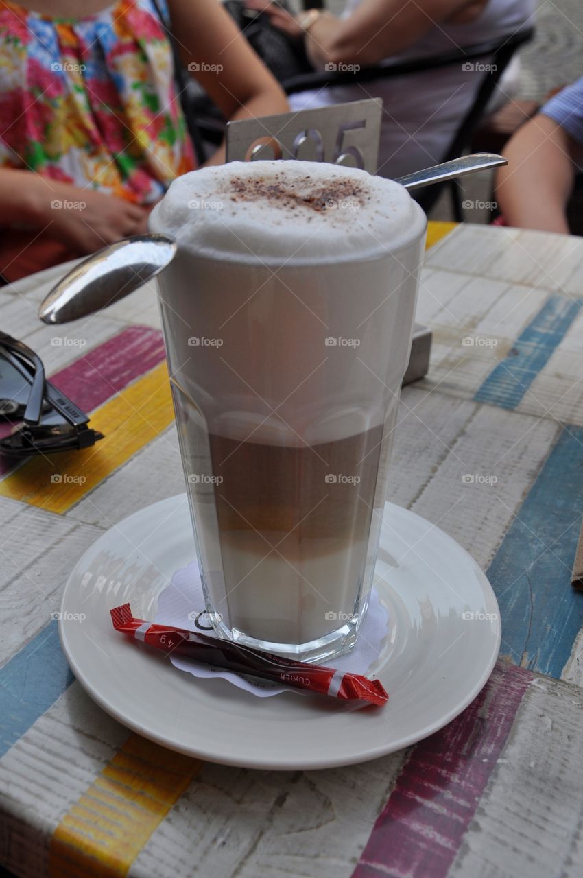 big latte in cafe