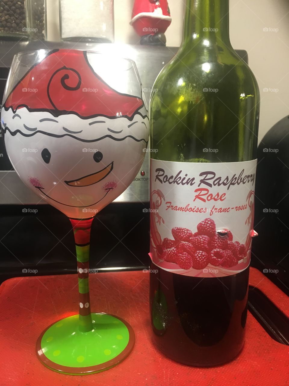 Homemade rose wine in a festive wine glass 