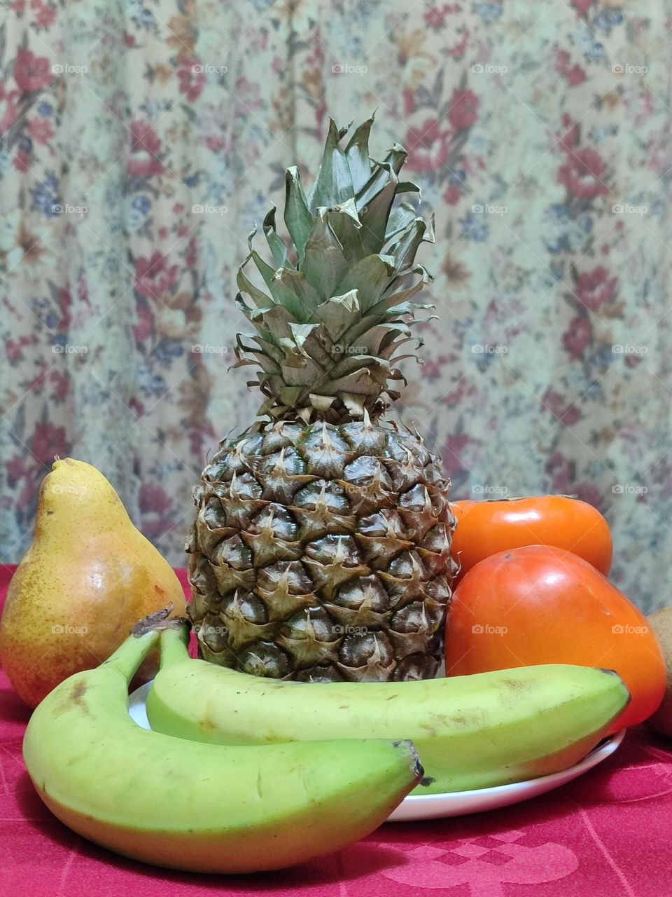 Fruits. bananas, pineapple, persimmon, kiwi, still life, food, exotic fruits, vitamins