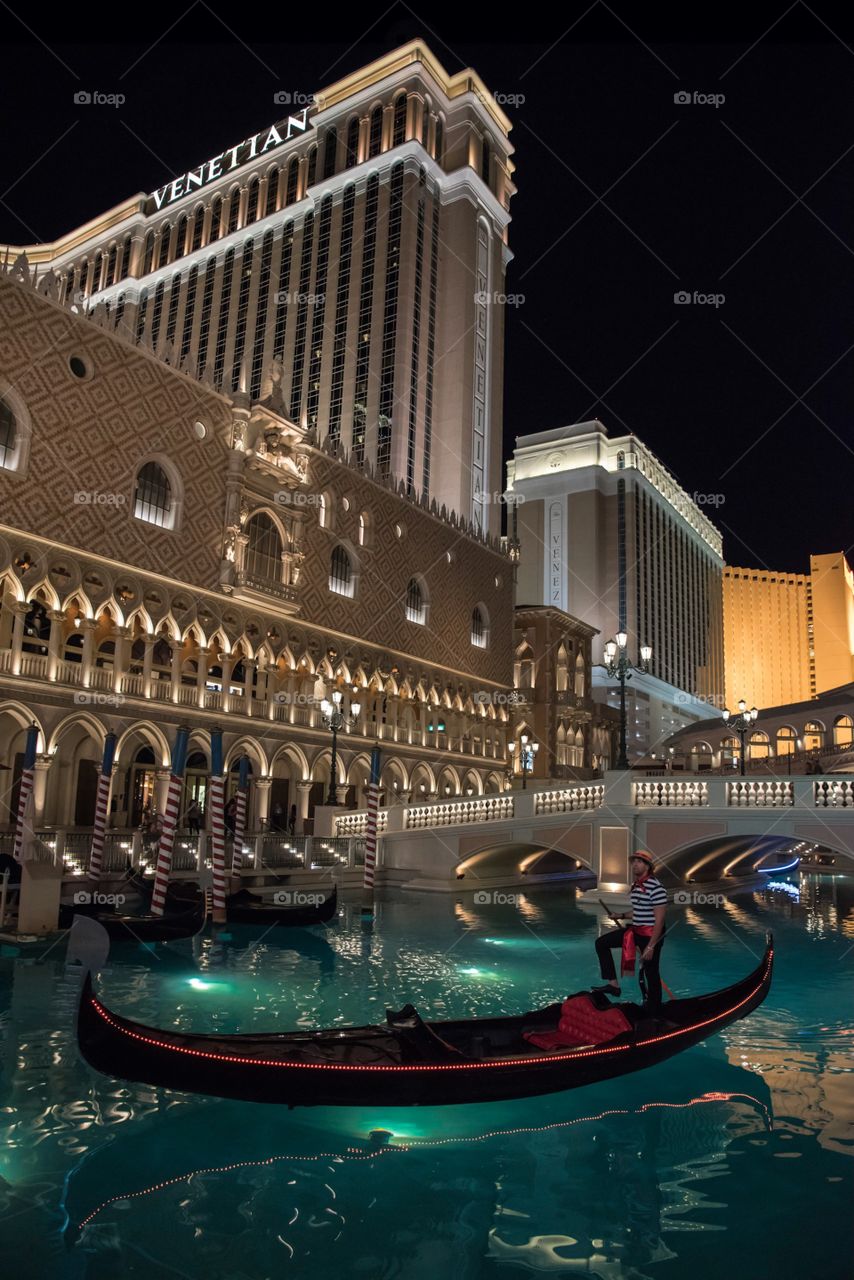 Nighttime at The Venetian in Las Vegas, complete with gondola