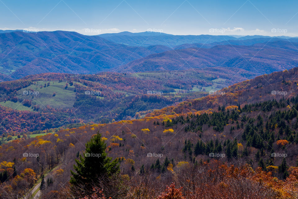 A high mountain valley in the Appalachian Mountains. View from Spruce Knob, WV in October.