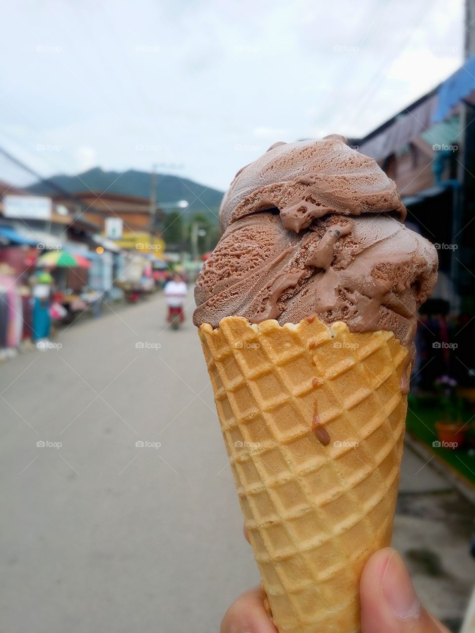 Travel in Pai walking street.. Travel in Pai walking street at Maehongson Thailand with Chocolate Ice Cream.