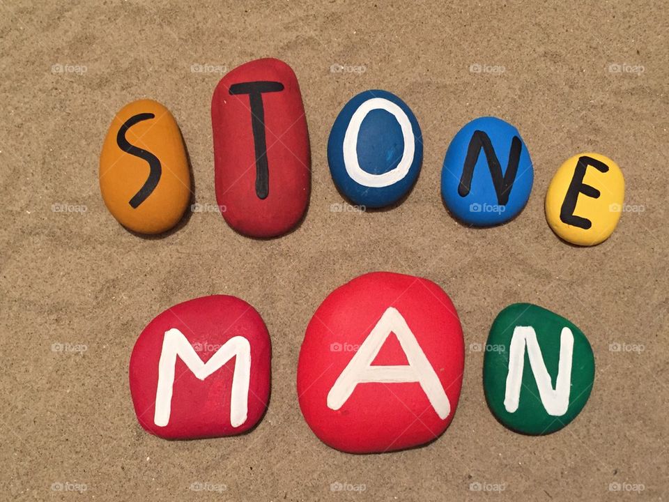 Stone man, joke on colored stones