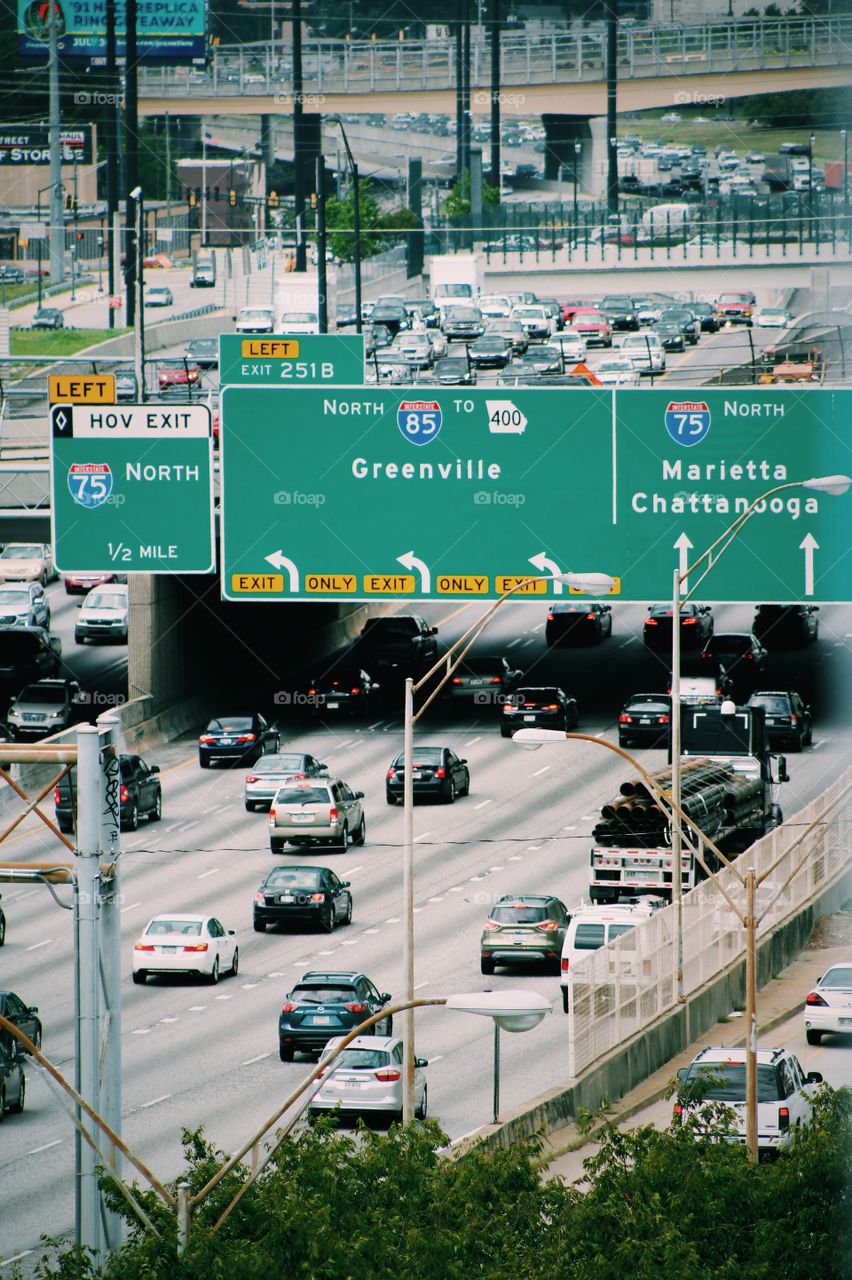 Atlanta downtown interstate highway road rush hour traffic 