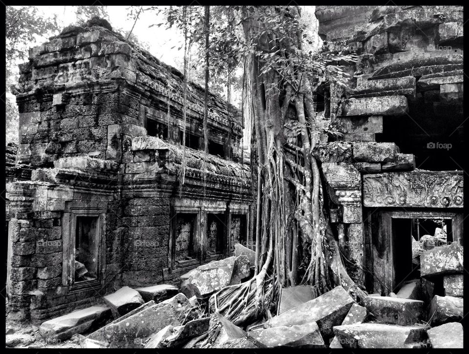 Cambodian Temple in BW
